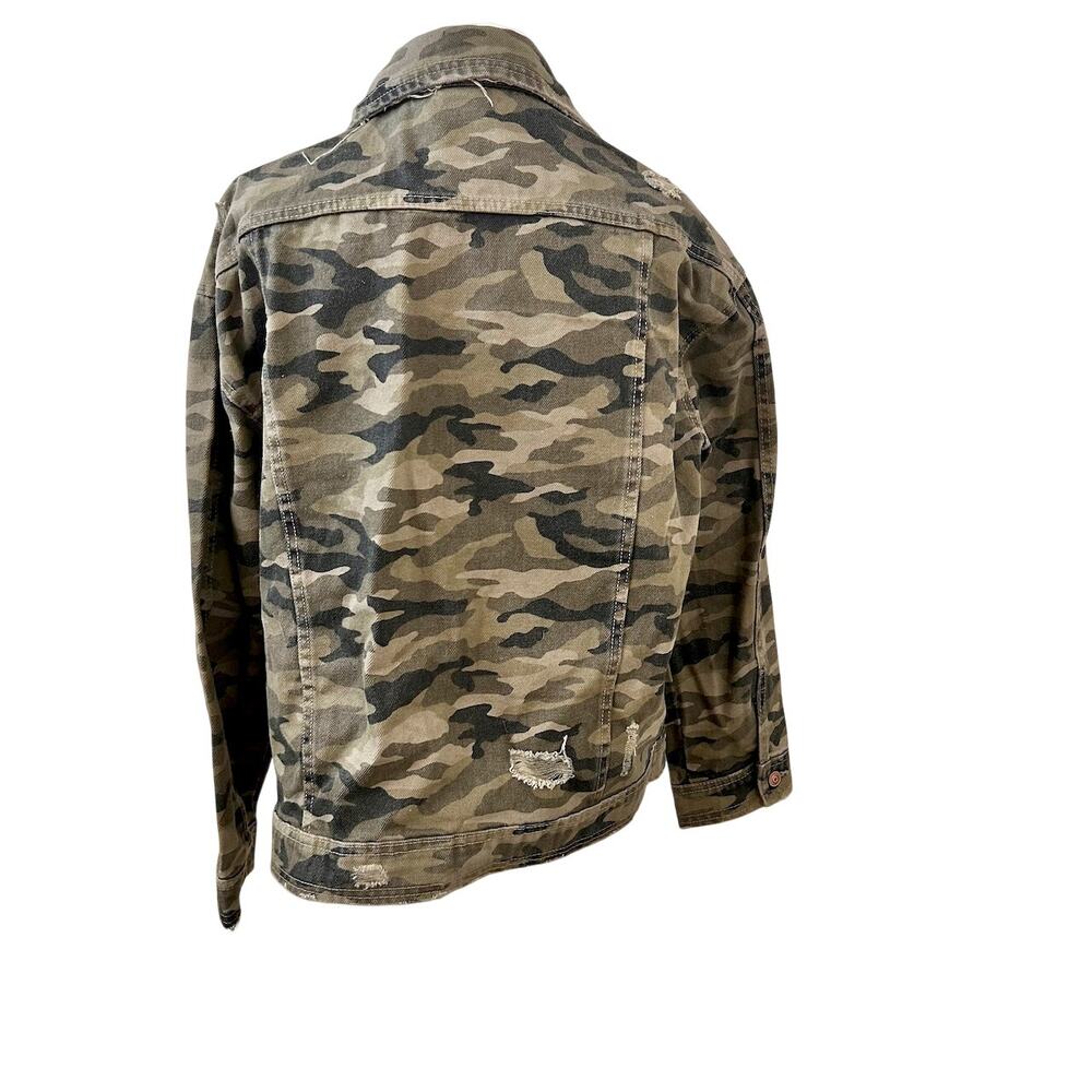 Camo Military Denim Canvas Utility Jacket Grunge Coat Women Size Large/XL USA - Picture 7 of 9